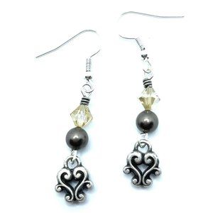 Brighton CANNES Light Ivory Beige & Dark Grey Pearls Beads Custom Earrings